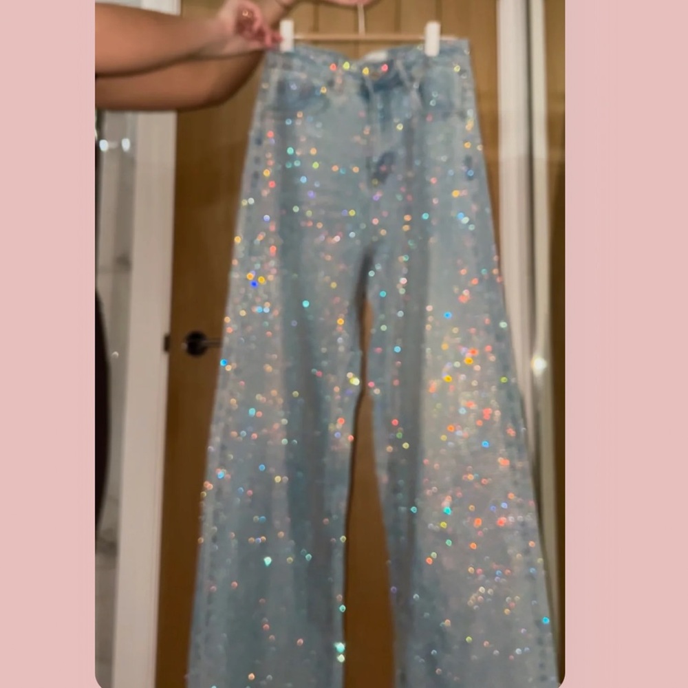 edgylittlepieces Rainbow Diamanté Wide Leg Jeans